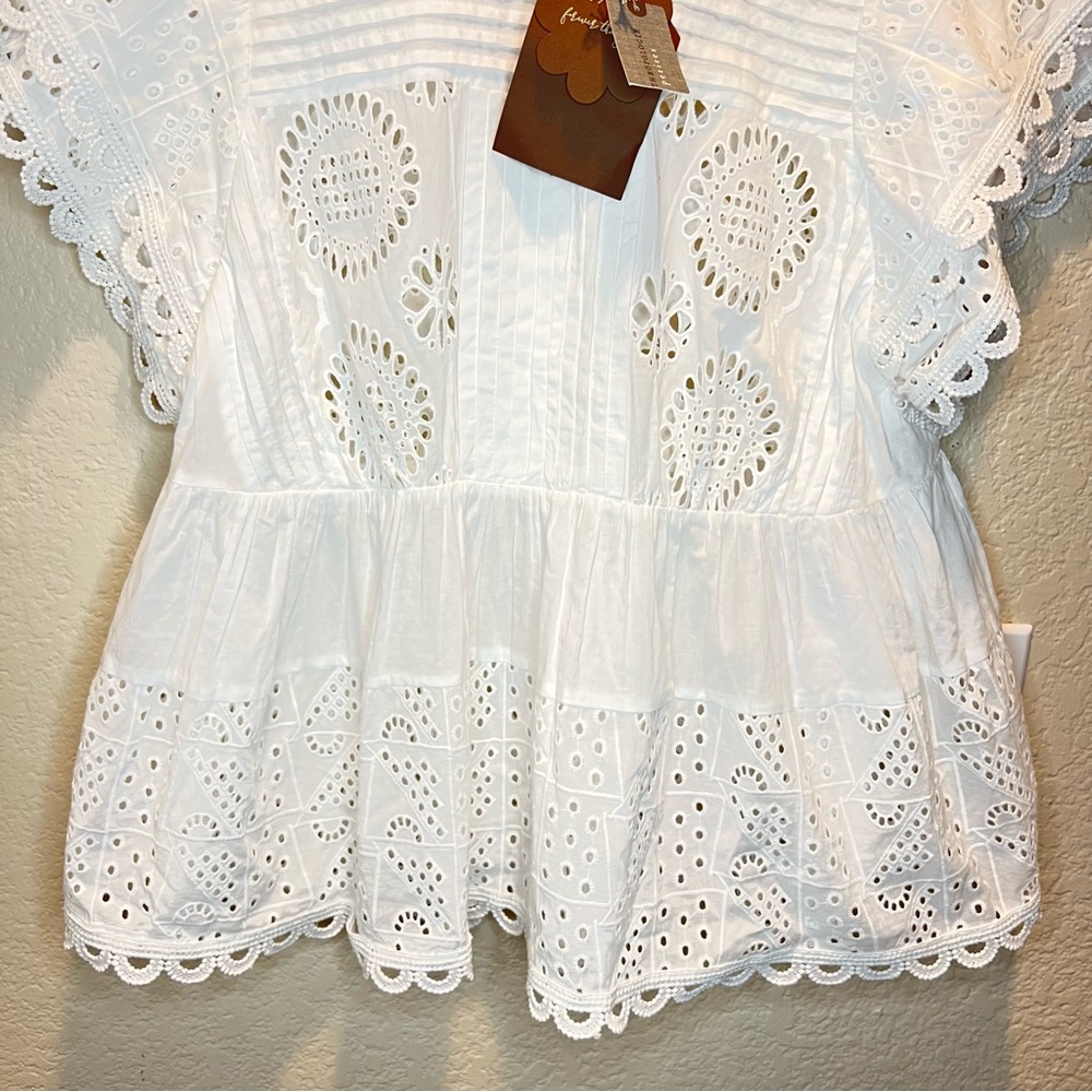 Anthropologie Forever That Girl Flutter-Sleeve Eyelet Embroidery Tunic Top NWT - Picture 8 of 12